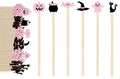 Halloween Pink Black Coffee Stirrer Set - Ghost Bat Pumpkin Cat Design, 120 Pcs
