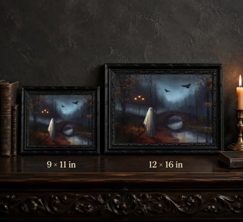 Gothic Ghost Halloween Canvas Wall Art - 11L x 9W Framed Spooky Decor