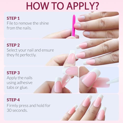 AddFavor 168pcs French Tip Press-On Nails Extra Long Square Nude Pink with Variation C