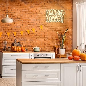 White Halloween Neon Sign for Wall Decor - Pumpkin Letter LED Light for Shop & Bedroom - 16.9x12.3 Inches - Safe & Energy Efficient