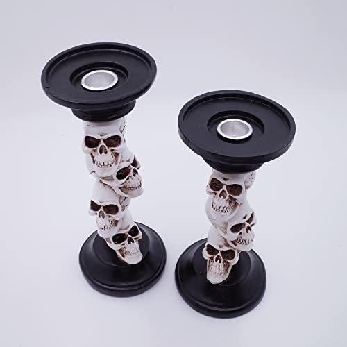 Halloween Skull Candle Holder Set of 2, 9.5 Inch Polyresin Decor for Fireplace & Table