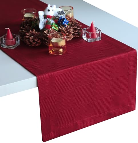 Cranberry Red 14x144 Inch Waterproof Geometric Table Runner for Dining & Nightstands - Burgundy