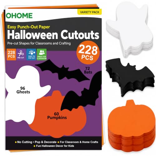 Halloween Paper Cutouts Set - 228PCS Spooky Shapes for Kids, Classroom & Party Decor - Orange Black White