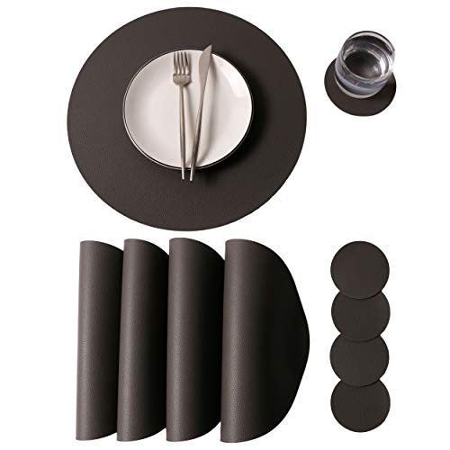 Gray Wipeable Leather Placemats and Coasters Set of 4 Waterproof Heat-Resistant