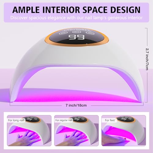 72W UV LED Nail Lamp for Gel Nails, Smart Sensor, 3 Timer Settings, LCD Display, Home DIY Salon Tool