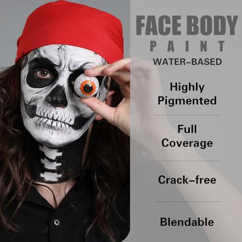 Black and White Face Body Paint Kit - Water Based, Non-Toxic, Halloween Cosplay