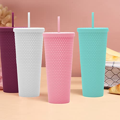 24oz Fully Green-Black Studded Insulated Tumbler with Lid & Straw