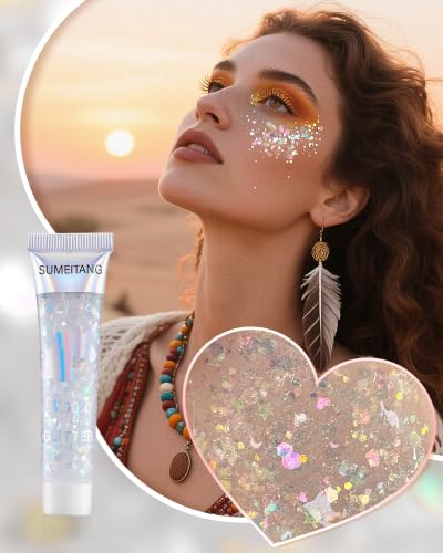 6 Colors Face & Body Glitter Gel Kit - Holographic Chunky Sequins for Makeup