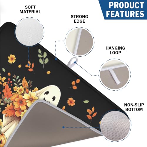 Black Halloween Ghost Dish Drying Mat 18x24 Inches - Waterproof Kitchen Decor