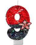 Red & Black Glitter Birthday Number Candle - 9 - Retro Sci-Fi Halloween Party Decor