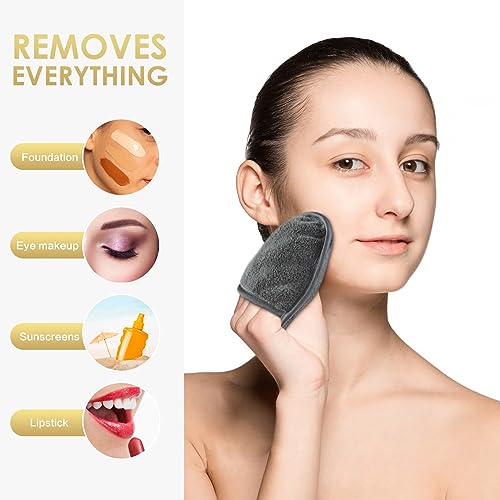 Reusable Makeup Remover Pads 6 Pack - Grey, Soft Microfiber Facial Cleansing Cloths with Travel Bag