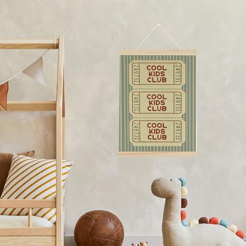 Kids Playroom Decor Banner - Retro Ticket Design with Stamp Variation