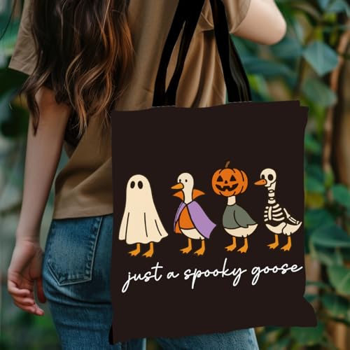 Just a Spooky Goose Halloween Canvas Tote Bag for Women - Black