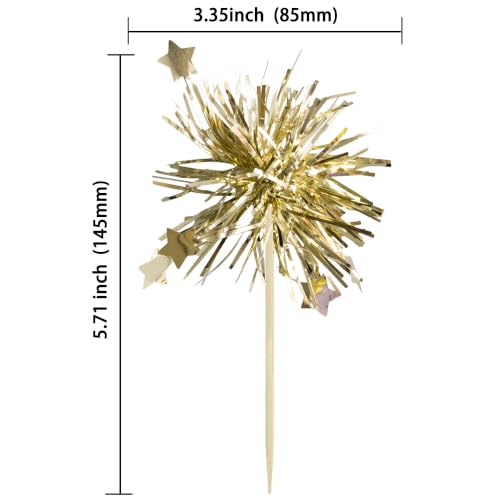 Foil Firework Cupcake Toppers - Light Gold Star Party Decoration 30Pcs