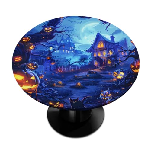 42-Inch Halloween Round Tablecloth with Elastic Fitted Cover - Pumpkin Design (Variation A:b-8)