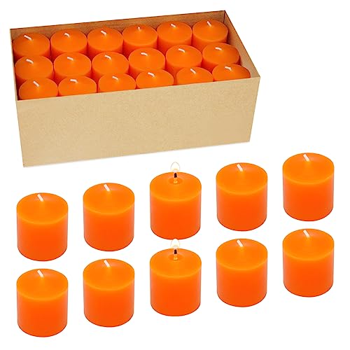 Orange Votive Candles Set of 36 - 1.5 Inch Unscented, 10 Hour Burn Time for Weddings Parties Halloween Fall and Home Decor - Variation: Orange / 1.5 Inch, 36 Pack