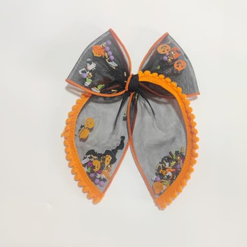 Halloween Mesh Hair Bow Alligator Clip - Big Spooky Costume Accessory (Variation F)