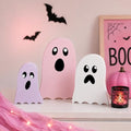 Pink Halloween Ghost Decor Set - Wooden Tabletop Seasonal Decorations