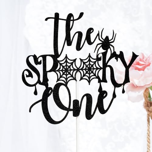 Halloween Spooky One Cake Topper - Black Glitter Birthday & Baby Shower Decor