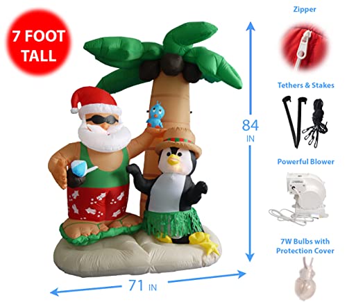 7 ft Inflatable Santa Claus & Penguin Holiday Yard Decor with Palm Tree