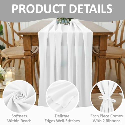 10ft White Chiffon Table Runner Pack of 12 - Rustic Wedding & Event Decor Variation of THIS listing