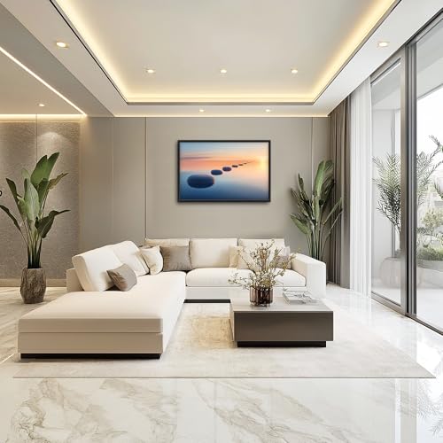 Calming Zen Stone Wall Art - Sunset Meditation Canvas Print 36x24 with Frame