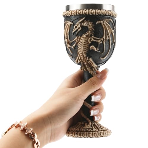 Medieval Gothic Stainless Steel Dragon Chalice Goblet - Resin Body - 7oz Variation B