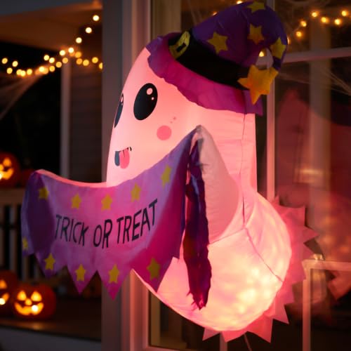 Halloween Inflatable White Ghost Decoration with LED Lights - 3.5FT, Indoor & Outdoor