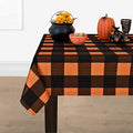 Halloween Checkered Tablecloth - Orange & Black Plaid, 84 x 60 Inch, Machine Washable
