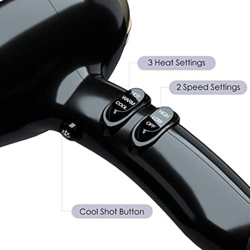 Professional Powerful Hair Dryer Negative Ionic 2 Speeds and 3 Temperature Settings and Cool Shot Button 1875w AC Motor Fast Drying Blow Dryer with Concentrator