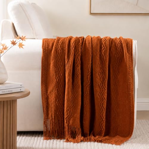 Rust Throw Blanket for Couch - Caramel 50x60 Inches, Soft Acrylic Bed Cover