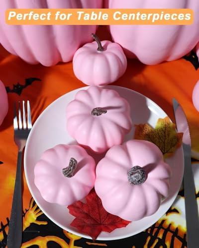 Pink Plastic Pumpkins Set of 12 - Assorted Fall Decor, Rustic & Reusable