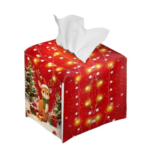 Christmas Reindeer Tissue Box Cover Square Red Home Decoration Accessory - 5x5