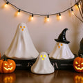 Ceramic Light-Up Halloween Ghost Decor Figurines - Indoor Party Decorations, 3 Pack