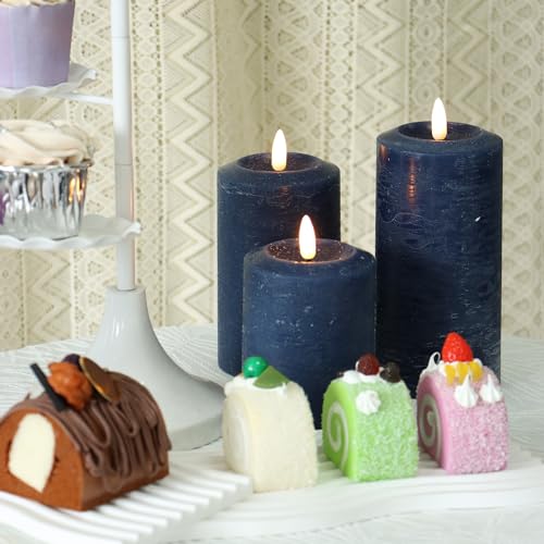 Navy Blue Battery Operated Flameless LED Candles with Real Wax, Remote Control
