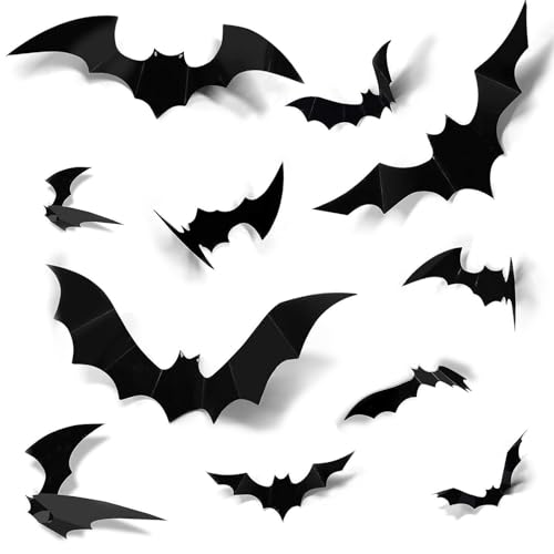 3D Halloween Bat Wall Decor - 140 Reusable PVC Bats for Home & Party
