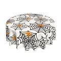 Halloween Black Spider Web Round Tablecloth 70 Inches with Gold Spiders - Spooky Party Decor