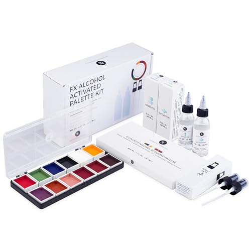 Alcohol-Activated Makeup Kit - 12-Color SFX Palette + Activator & Remover for Wounds & Halloween