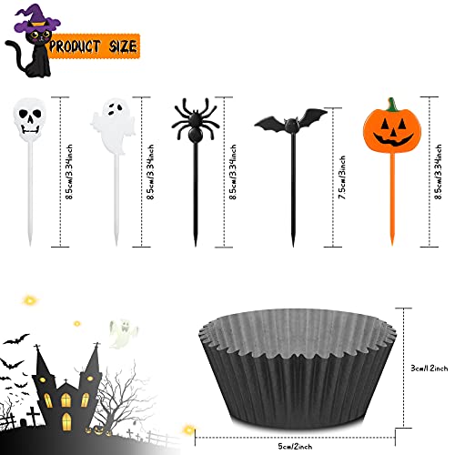 Halloween Cupcake Toppers & Baking Cups Set - 150 Pieces Kids Party Decorations