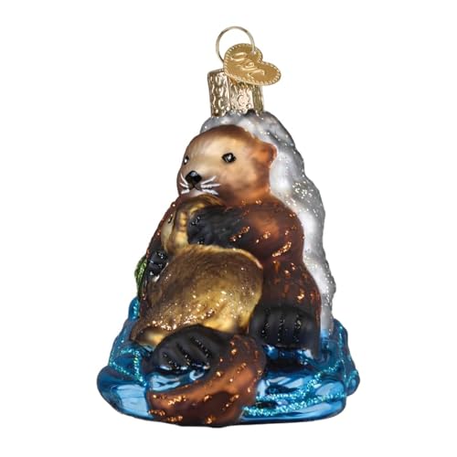 Otter with Pup Glass Blown Christmas Ornament - Coastal Holiday Decoration