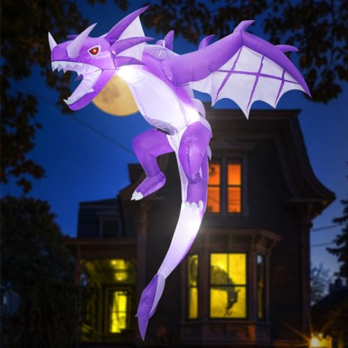 Inflatable Halloween Dragon Yard Decoration with LED Lights and Wings - 6ft Outdoor & Indoor