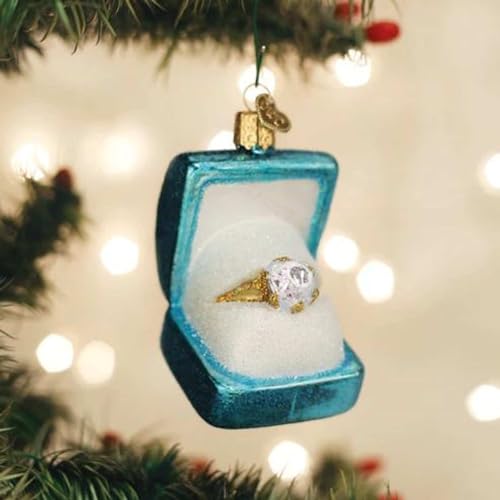 Blue Glass Ring Box Ornament for Christmas Tree Bridal Keepsake Holiday Decor