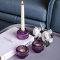 Purple Candlestick Holders Set of 4 - Vintage Glass Taper Candle Holders for Halloween Thanksgiving Christmas Fall Weddings
