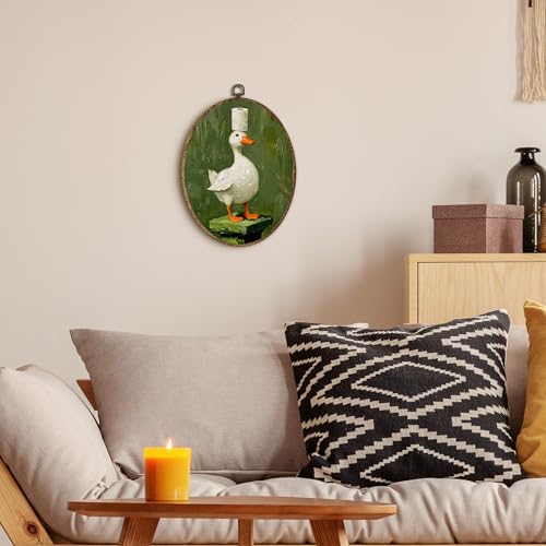 Oval Wall Art Canvas Decor - Green Duck Silly Goose Nursery Bathroom 8.5x11.5in