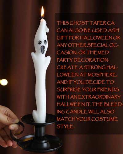 10-Inch Ghost White Taper Candles with Decorative Candlestick - Set of 2