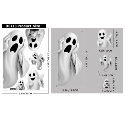 Halloween Window Clings Set - Ghost Decals for Glass Windows & Doors W-6
