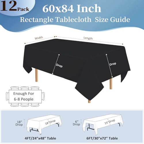 Black Tablecloth 60 x 84 Inch for 4 Foot Rectangular Tables - 8 Pack - Pepmily