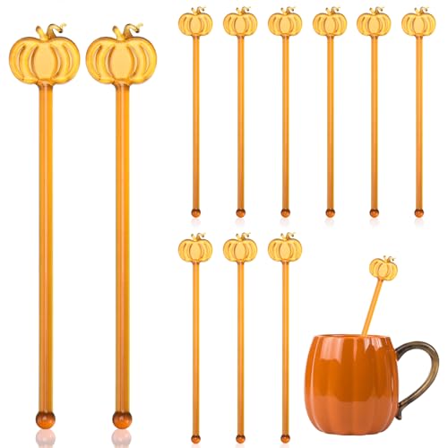 Pumpkin Glass Drink Stirrers - Fall Swizzle Sticks for Cocktails & Coffee - 12 Pack