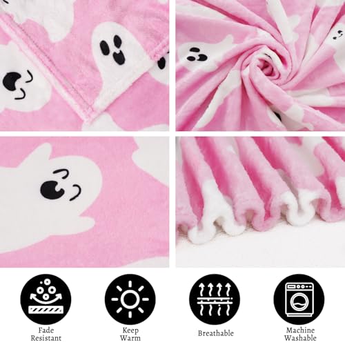 Cute Ghost Halloween Throw Blanket - Pink 50x60 Inches for Women Men