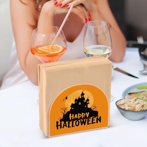 Halloween Witch Castle Orange Napkin Holder - Acrylic Standing Dispenser for Kitchen & Dining Tabletop Halloween Decor